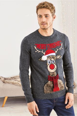 Charcoal Reindeer Christmas Jumper